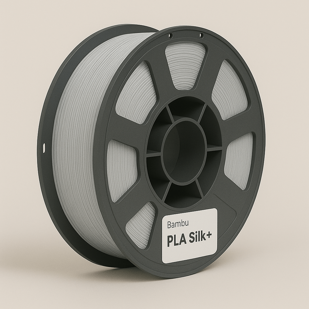 Bobina Bambu Lab PLA Silk+ Argento 1 kg per stampa 3D con finitura lucida e dettagli precisi
