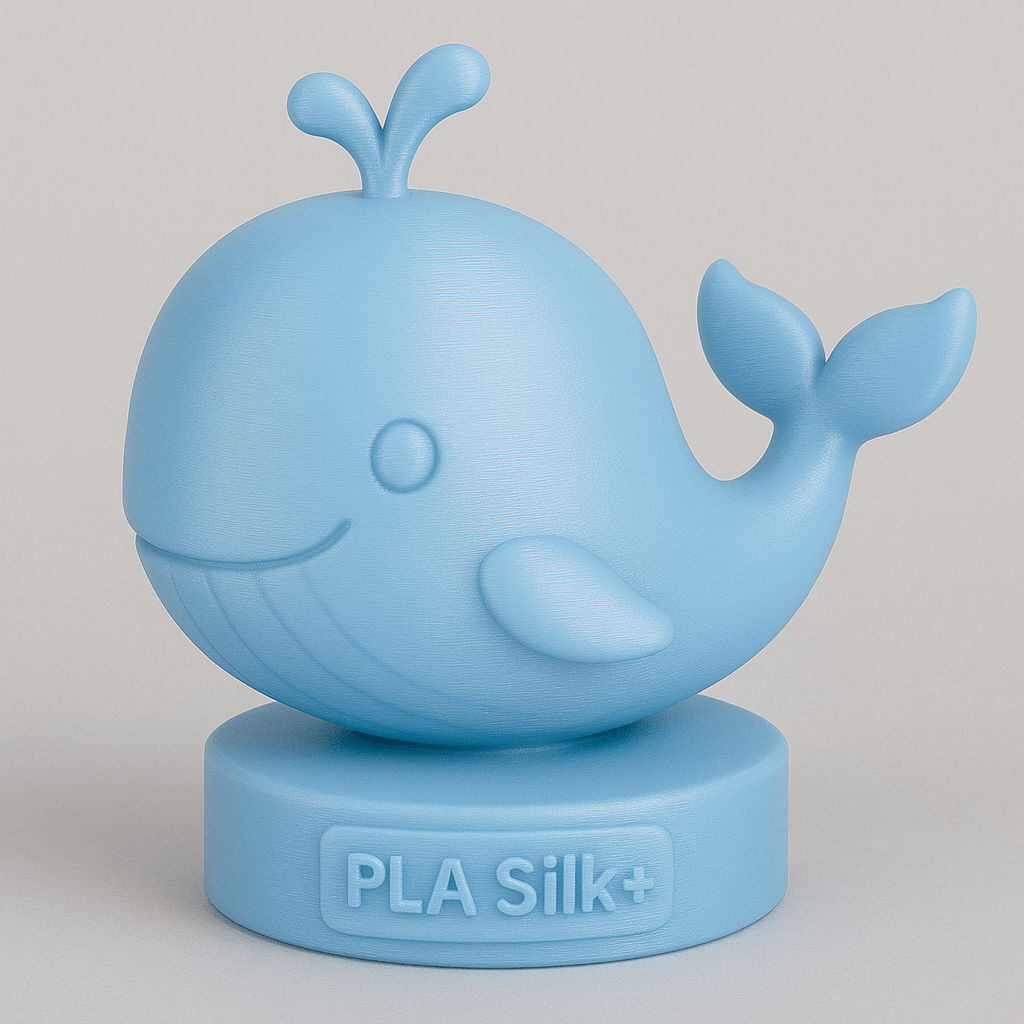 Oggetto stampato in 3D con filamento Bambu Lab PLA Silk+ azzurro lucido e di alta qualità