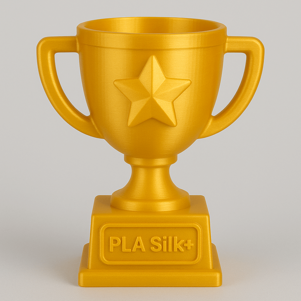 Oggetto stampato in 3D con filamento Bambu Lab PLA Silk+ giallo lucido e di alta qualità