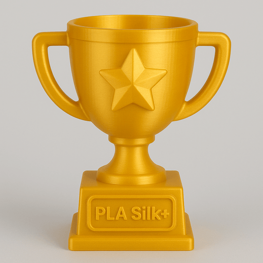 Oggetto stampato in 3D con filamento Bambu Lab PLA Silk+ giallo lucido e di alta qualità