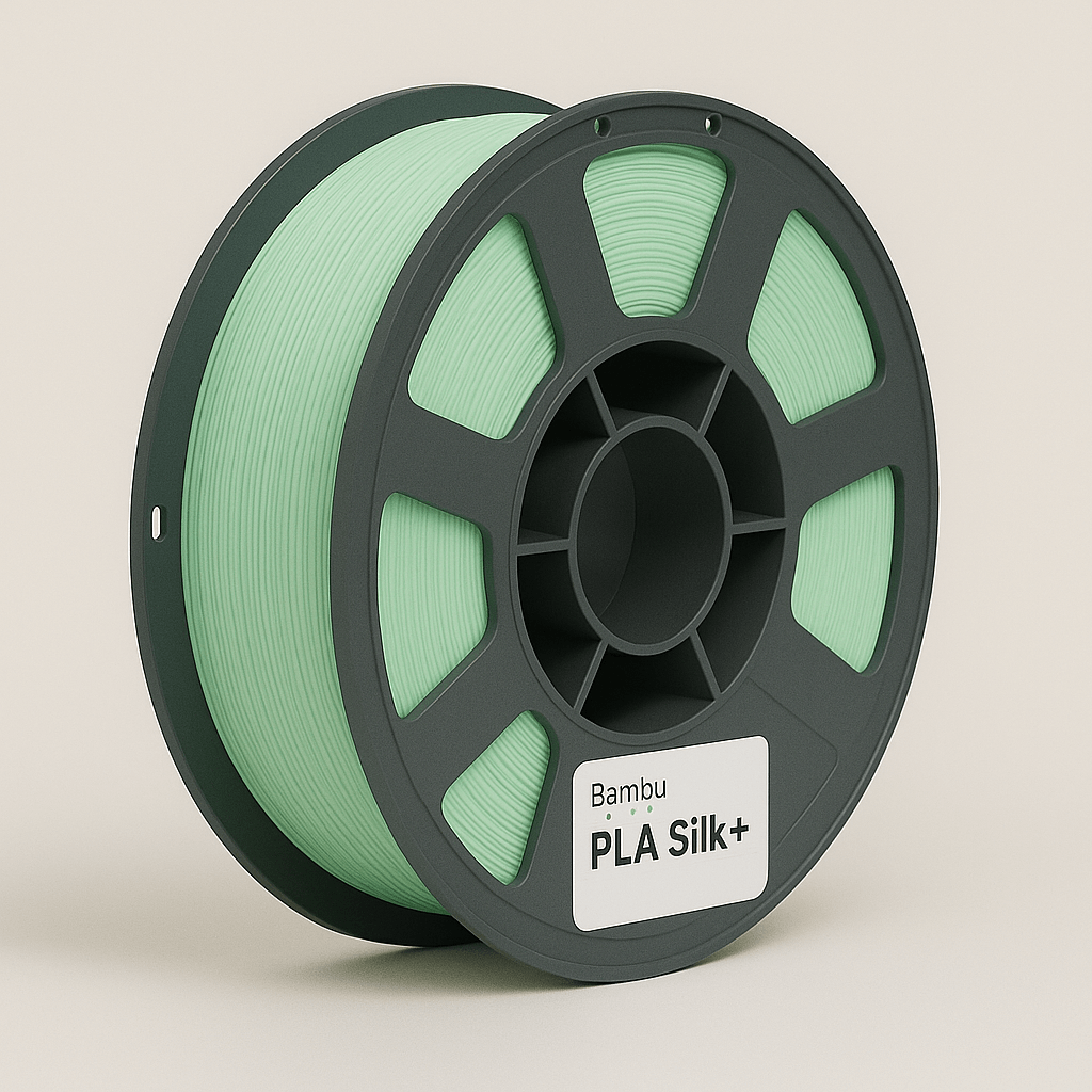 Bobina Bambu Lab PLA Silk+ Verde Menta 1 kg per stampa 3D con finitura lucida e dettagli precisi