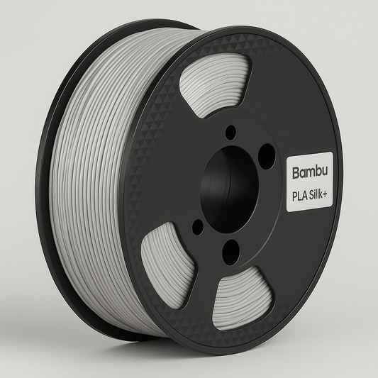 Bobina Bambu Lab PLA Silk+ Grigio 1 kg per stampa 3D con finitura lucida e dettagli precisi