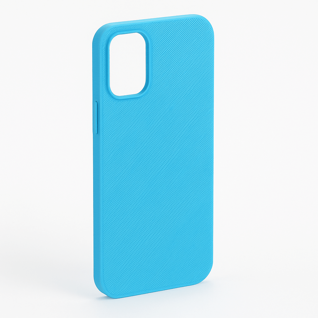 Oggetto stampato in 3D con filamento Bambu Lab TPU 90A Azzurro flessibile e durevole , cover telefono