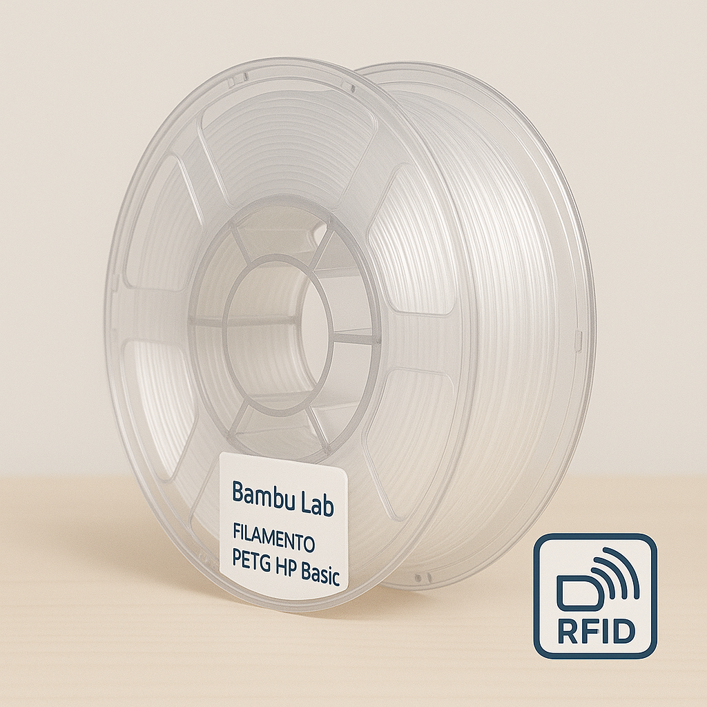 Bobina Bambu Lab PETG HF Trasparente 1 kg per stampa 3D ad alta velocità e resistenza