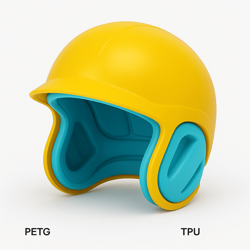 Oggetto stampato in 3D con filamento Bambu Lab TPU 90A Azzurro flessibile e durevole casco , interno in Tpu esterno in PETG